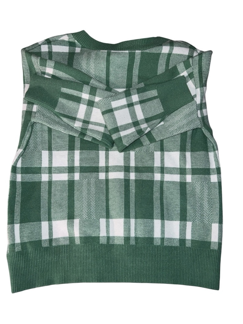 Christian Siriano Women’s Green Plaid V Neck Sweater Size Medium - Picture 2 of 6